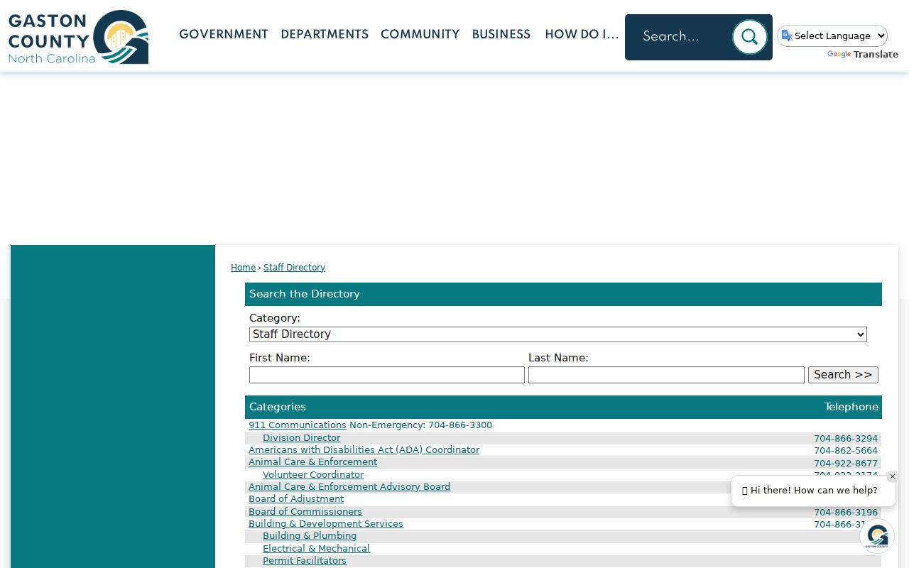 Gaston County people search in the county staff directory