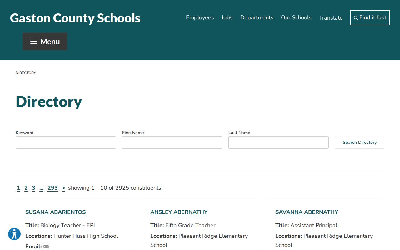 Gaston County people directories school staff search