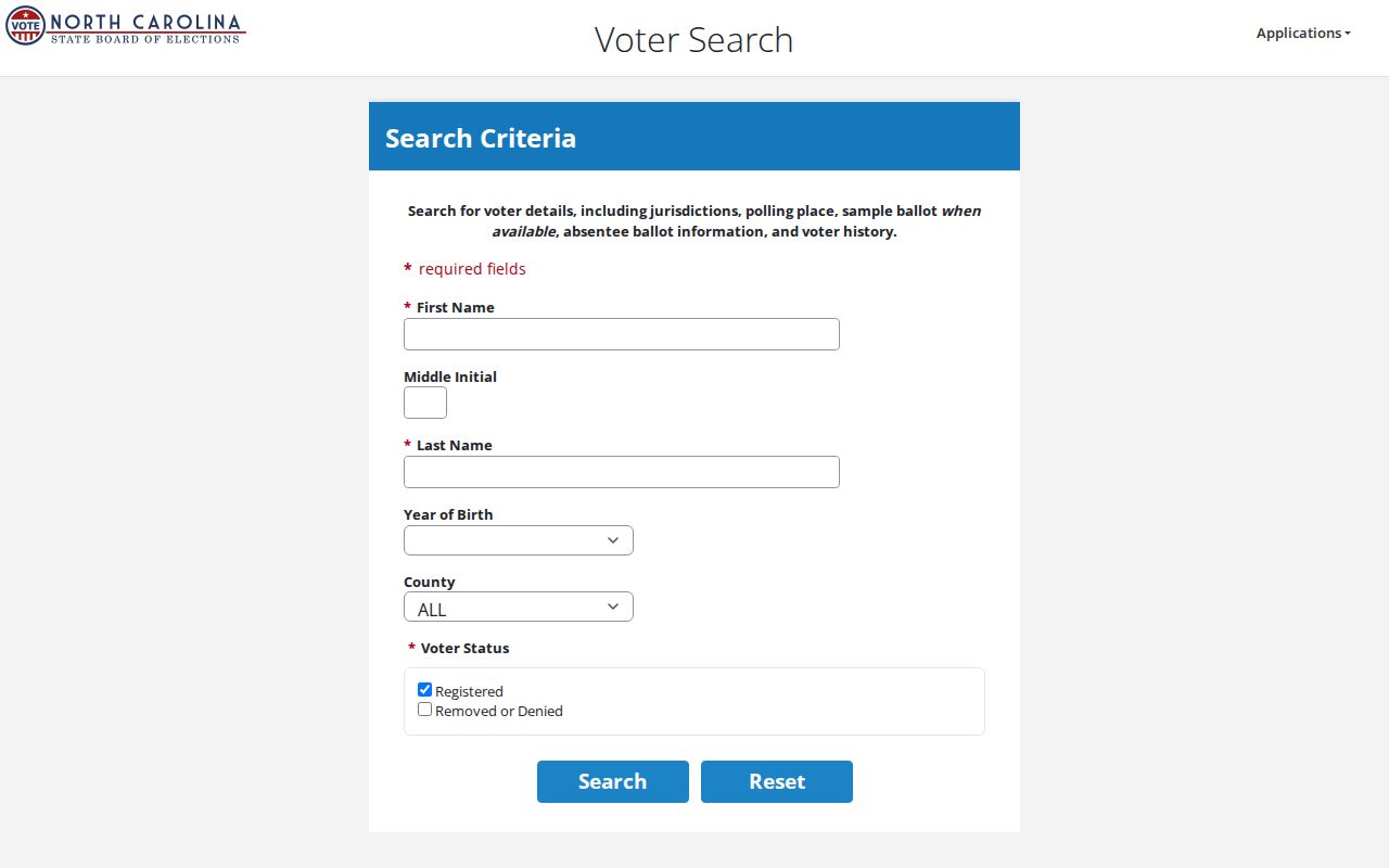 Gaston County voter registration lookup search form