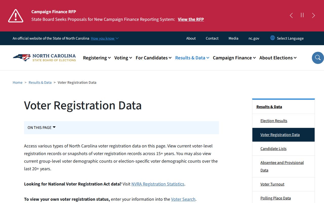 Gaston County voter registration records download page
